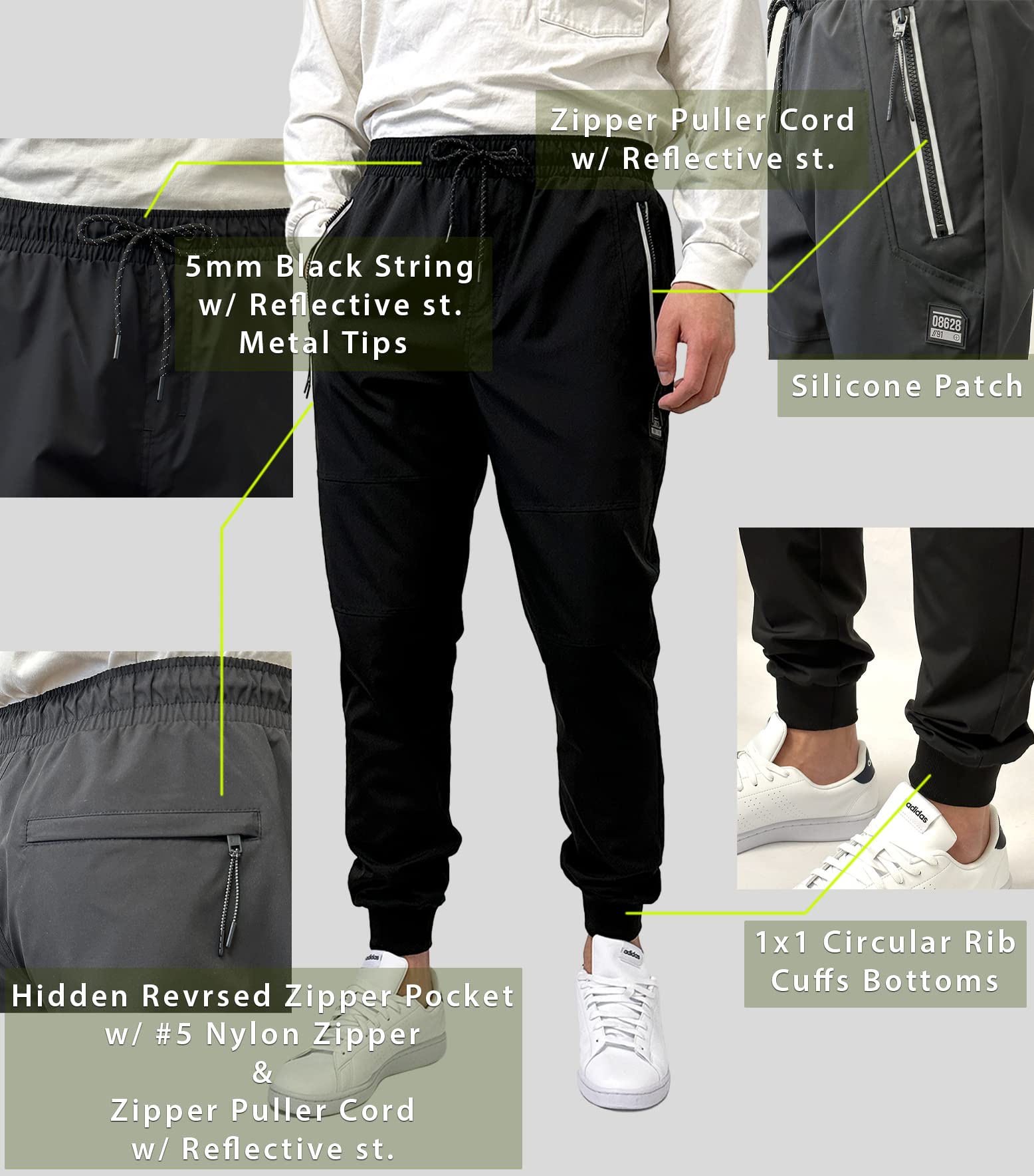 Southpole Mens Men's Quick-Dry Water Resistant Nylon Track Jogger Pants W/Zipped Pockets - Image 5