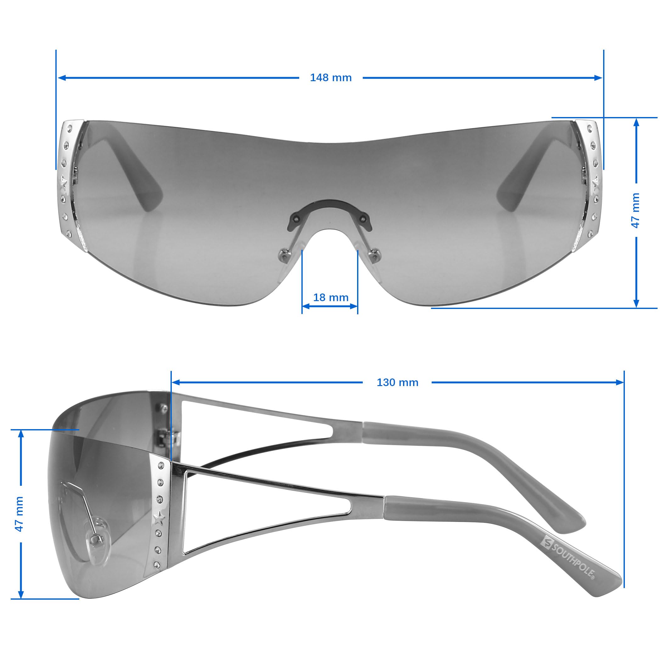 SouthPole Ladies Rimless Wide Temple Shield with Stone Detail - Image 4
