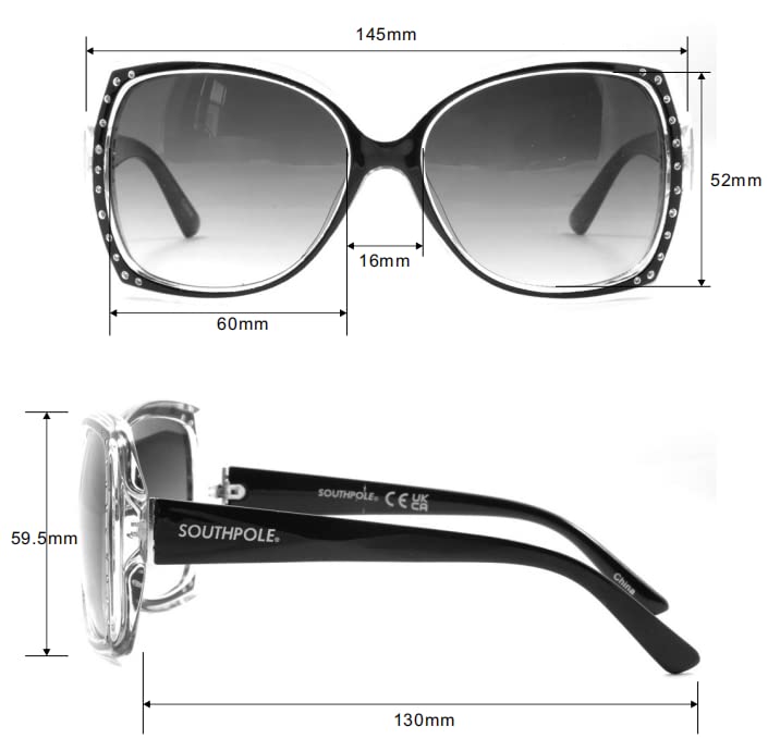 Southpole womens 1021sp Oversized Rhinestone Uv400 Protective Butterfly Sunglasses - Cool Gifts for Her, 60mm Butterfly Sunglasses - Image 5