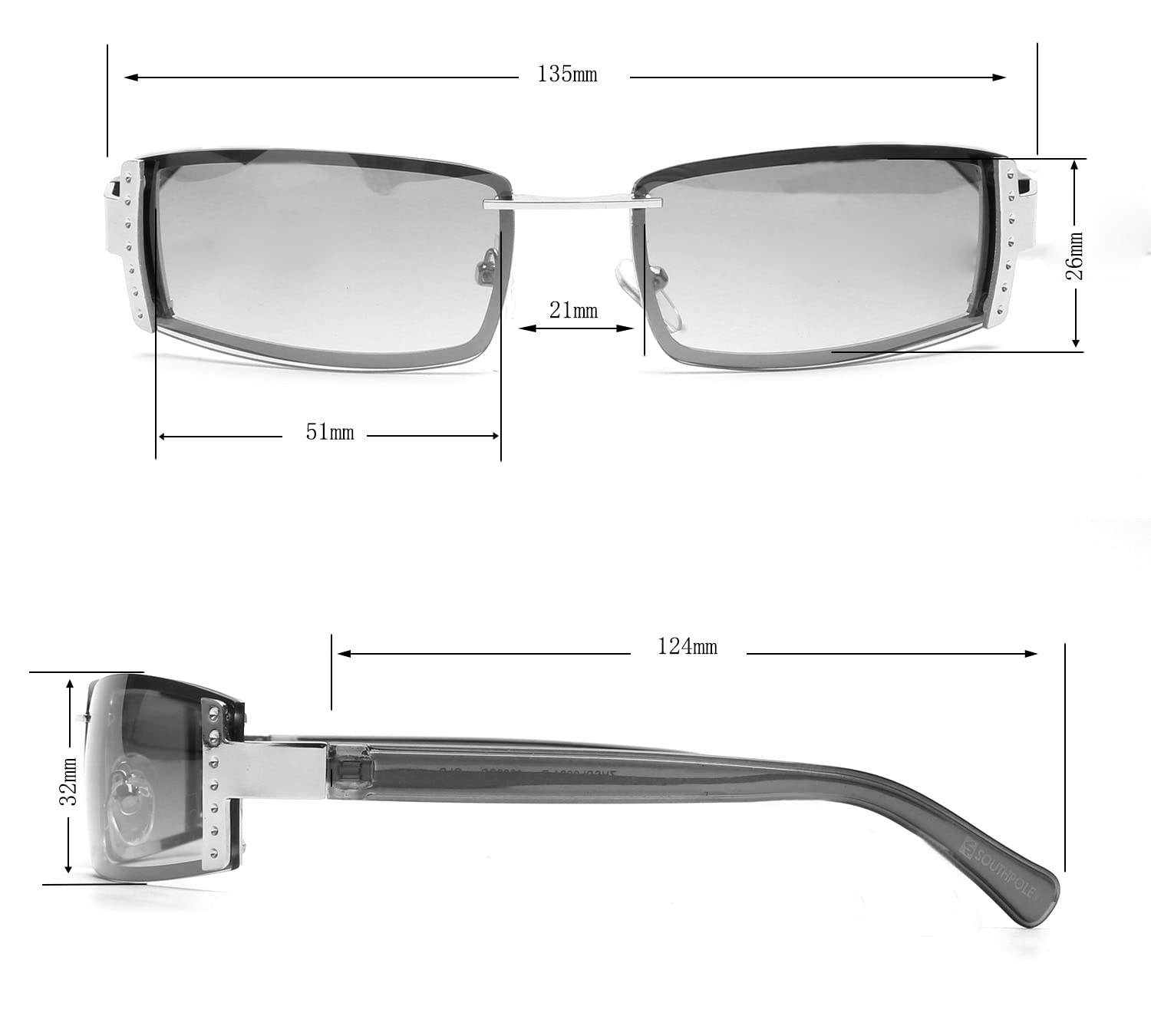 Southpole womens 1022sp Slim Retro Metal Uv400 Protective Rectangular Sunglasses. Cool Gifts for Her, 51mm Rectangular Sunglasses - Image 5